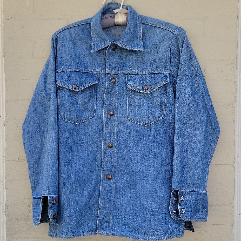 Big Yank Cotton Denim Shirt Snap Front With Snap Pockets And Sleeve. No Sz Label
